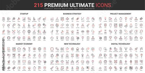 Business startup, project management, new digital technology color flat icons set vector illustration. Abstract symbols of market economy strategy, organization simple design for mobile and web apps