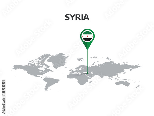 SYRIA Location Pin on World Map with Flag in Pin's Body