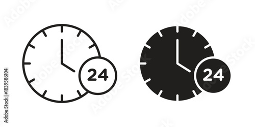 Time twenty four icons Vector hand drawn illustration in doodle style. Simple sketch isolated.