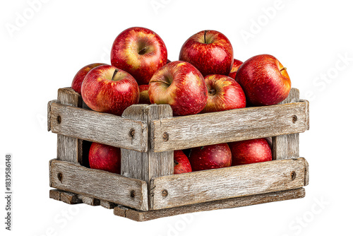 Rustic wooden crate brimming with ripe red apples