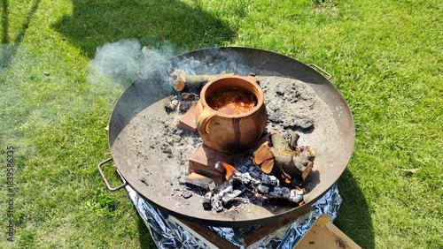 Wedding cabbage in a big pot on the fire