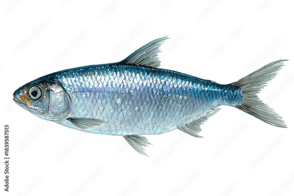 Fototapeta premium Blue Tarpon in motion a hand drawn watercolor fish painting