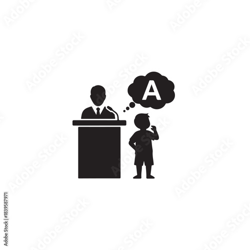 Silhouette politician debating on podium abstract vector illustration isolated on white background for political campaign and election concept