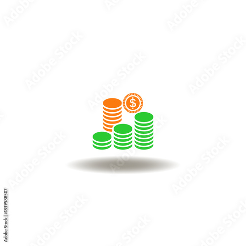 Vector illustration of points stack, pile coin dollar cash. Icon of profit. Symbol of points.
