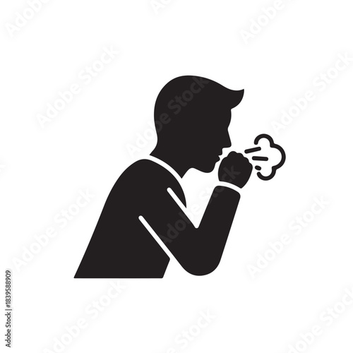 Silhouette man coughing thinking hand to mouth isolated vector illustration