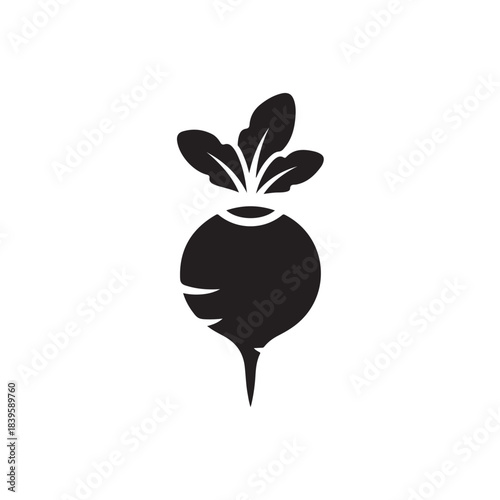 Simple black silhouette minimalistic radish root vegetable icon illustration isolated on white background for healthy food diet nutrition agriculture farming concepts