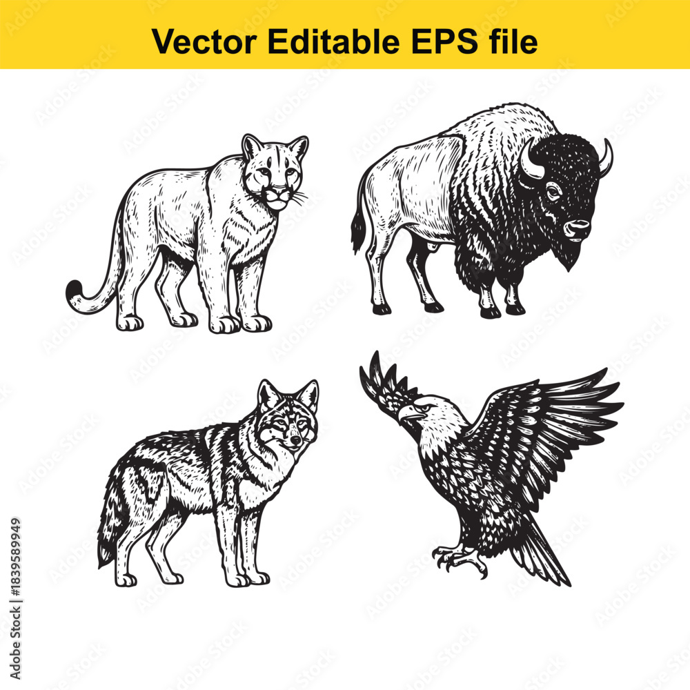 Naklejka premium vector illustration of various wild animals in editable eps format for design