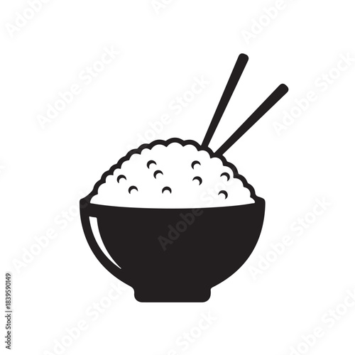 Rice bowl chopsticks simple vector icon graphic isolated on white background for Asian cuisine restaurant menu or cooking blog design