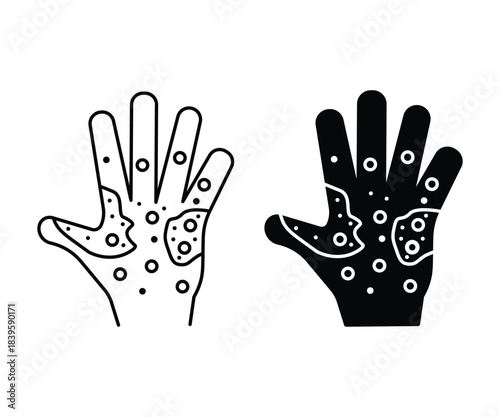 Rash hand icon Design linear and solid style pictogram isolated on white background.