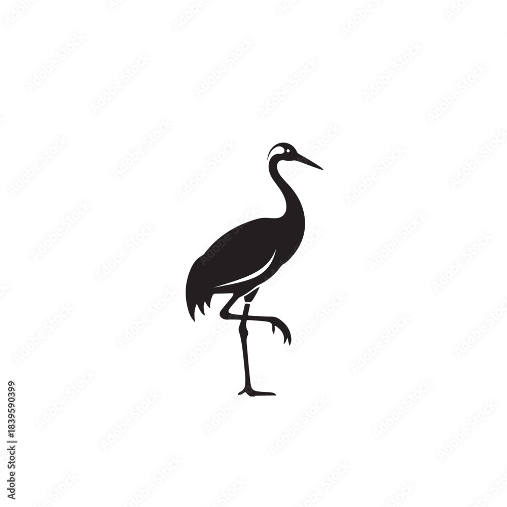Obraz premium Black heron bird icon for wildlife and nature designs, minimalist vector symbol
