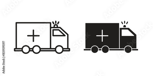 Ambulance icons silhouette vector flat illustration design. Stroke line icons