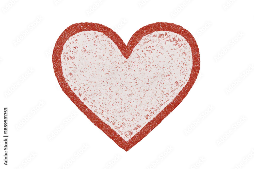 Obraz premium Crayon heart drawing with red outline and texture on transparent background