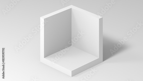 Fototapeta Naklejka Na Ścianę i Meble -  A clean, white hexagonal open box sits on a pale surface, casting a soft shadow, 3d