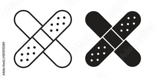 Band aid icons silhouette vector flat illustration design. Stroke line icons