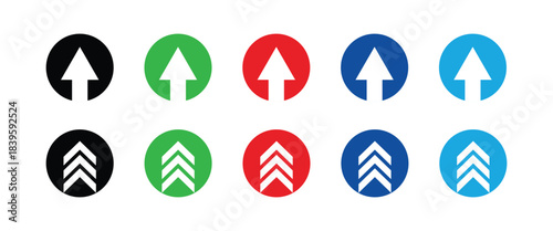 Upward Arrow Icons in Circles upload direction On Transparent Background