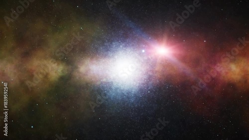 Futuristic universe with stars and nebula cloud loop animation. Copy space.