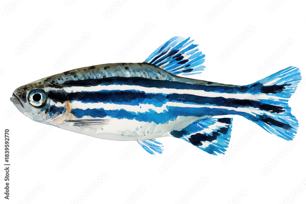 Obraz premium Blue Zebra Danio hand drawn watercolor aquarium fish