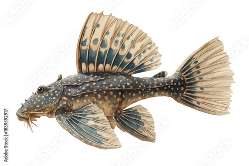 Sailfin Pleco Loricariid hand drawn watercolor fish