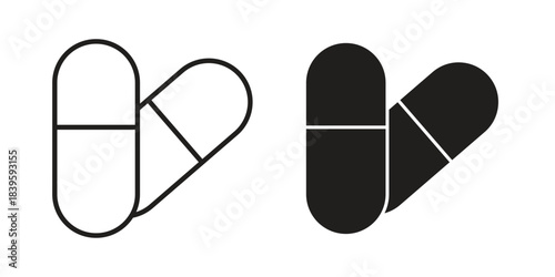 Capsule icons silhouette vector flat illustration design. Stroke line icons