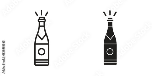 Champagne bottle icons silhouette vector flat illustration design. Stroke line icons
