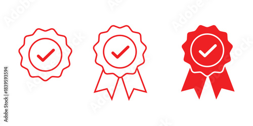 Three Red Award Ribbons with Checkmarks badge On Transparent Background