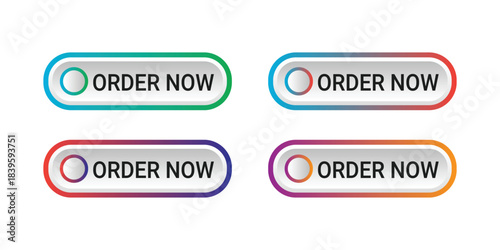 Four gradient order now buttons with circles On Transparent Background