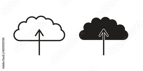 Cloud upload icons silhouette vector flat illustration design. Stroke line icons