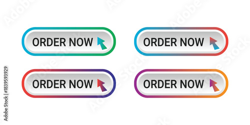 Four order now buttons with gradient borders and arrow cursors On Transparent Background