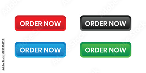 Four order now buttons in different colors On Transparent Background
