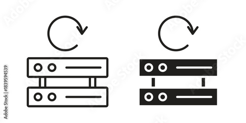 Data backup icons silhouette vector flat illustration design. Stroke line icons