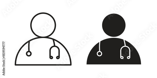Doctor icons silhouette vector flat illustration design. Stroke line icons