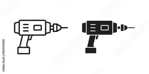 Drill icons silhouette vector flat illustration design. Stroke line icons