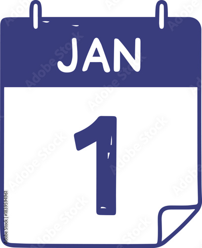 JAN 1 Calendar Page Silhouette Doodle.