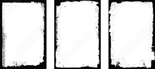 Set of vector border frames with rough edges for poster design. Rectangular frame template collection . distress texture . Grunge tiny frame borders isolated on the background . Rough edges effect . 