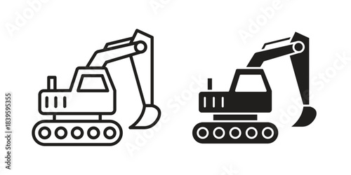 Excavator icons silhouette vector flat illustration design. Stroke line icons