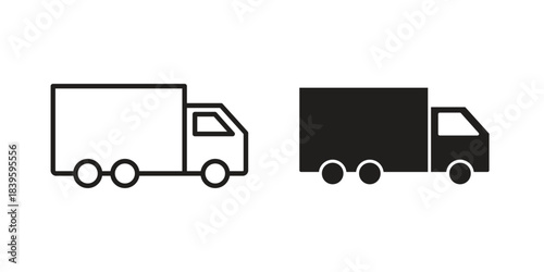 Fast shipping delivery truck icons silhouette vector flat illustration design. Stroke line icons