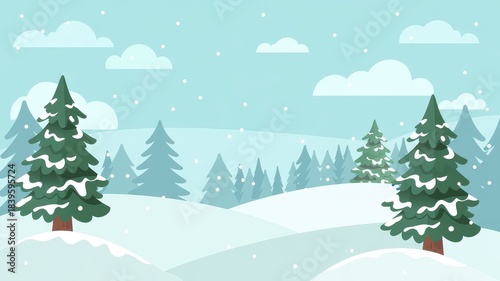 Cozy Winter Holiday Background with Pine Trees and Snow