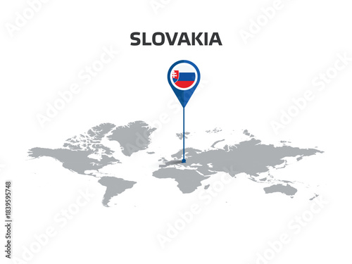 SLOVAKIA Location Pin on World Map with Flag in Pin's Body