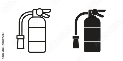 Fire extinguisher icons silhouette vector flat illustration design. Stroke line icons