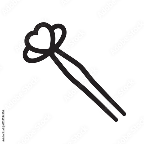 Black heart-shaped chopsticks simple silhouette minimalist graphic icon isolated background vector illustration for Asian cuisine food cooking Japanese restaurant