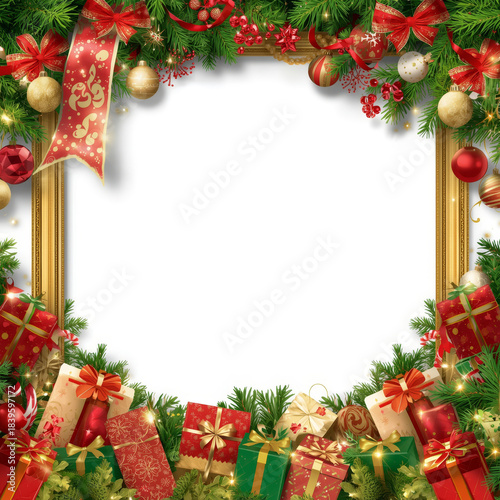 Decorative Christmas frame with gifts and festive elements for holiday celebration