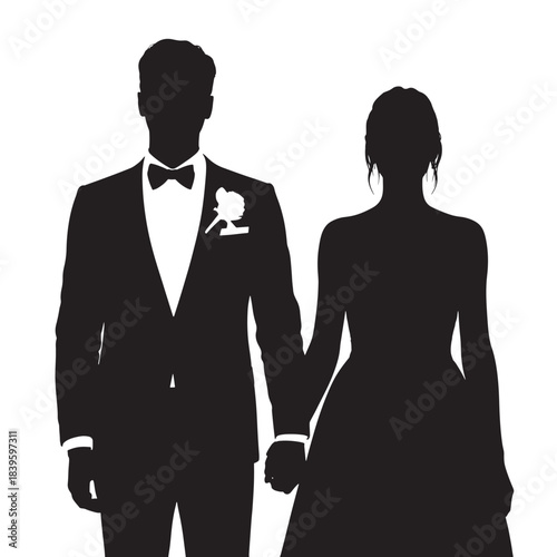 Bride and groom formal silhouettes couple wedding portrait