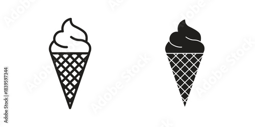 Ice cream cone icons silhouette vector flat illustration design. Stroke line icons