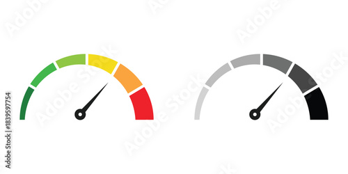 Color and Gray Speedometer Gauges with Pointers dial On Transparent Background