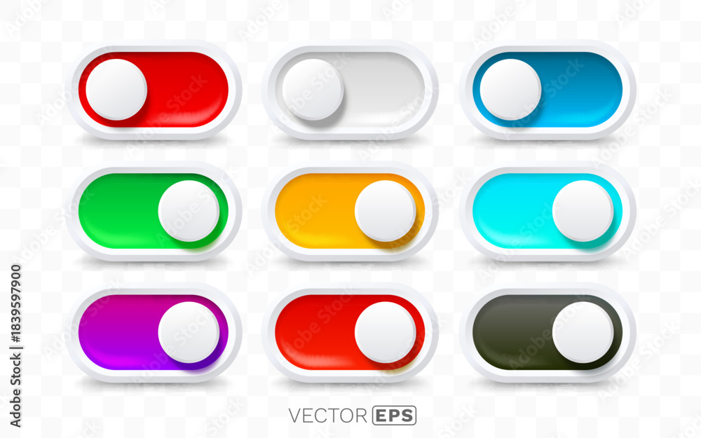 Fototapeta premium Modern colorful UI toggle switches and on-off buttons.