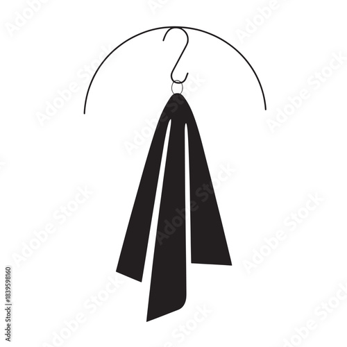 Black necktie on hanger, simple line icon for fashion and clothing design