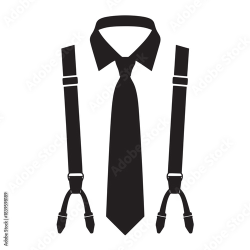 Black tie and suspenders with collar icon for fashion and menswear