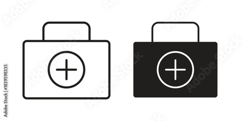 Medical kit icons silhouette vector flat illustration design. Stroke line icons
