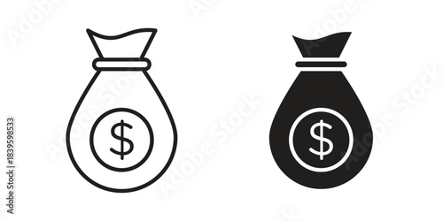 Money bag icons silhouette vector flat illustration design. Stroke line icons
