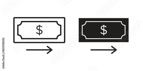 Money transfer icons silhouette vector flat illustration design. Stroke line icons